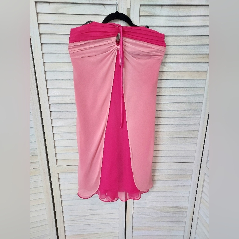 Laundry By Shelli Segal Y2K Vibrant Pink Halter Dress 100% Silk Size 6